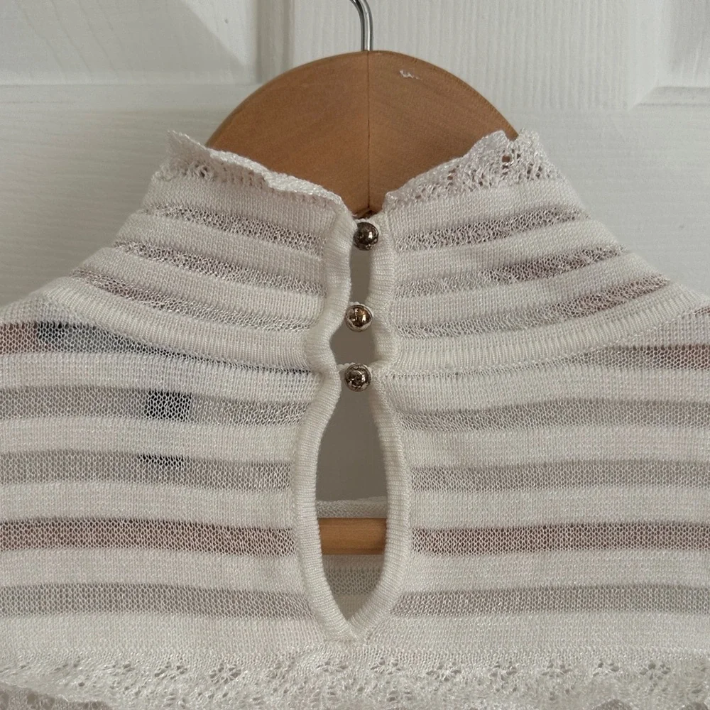 White House Black Market Ivory Striped Knit Top - Picture 6 of 8